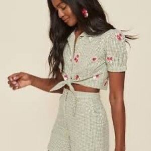 LPA Gingham Green Sequin Top Size XS